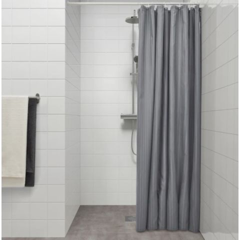 ТОЛЬФСЕН Штора для ванной, темно-серый/сатин полоска180x200 см