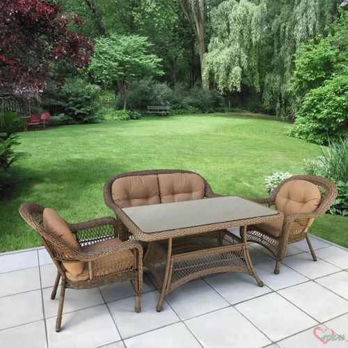 Комплект мебели из иск.ротанга коричневый/бежевый (диван, кресла, большой стол)