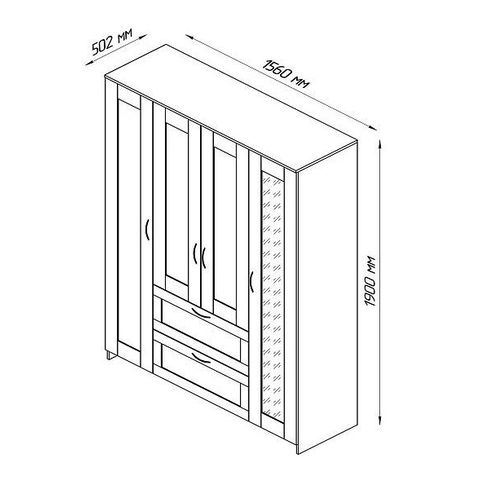 СИРИУС шкаф комбинированный 4 двери и 2 ящик, венге с 2-мя зеркалами 156*50*190